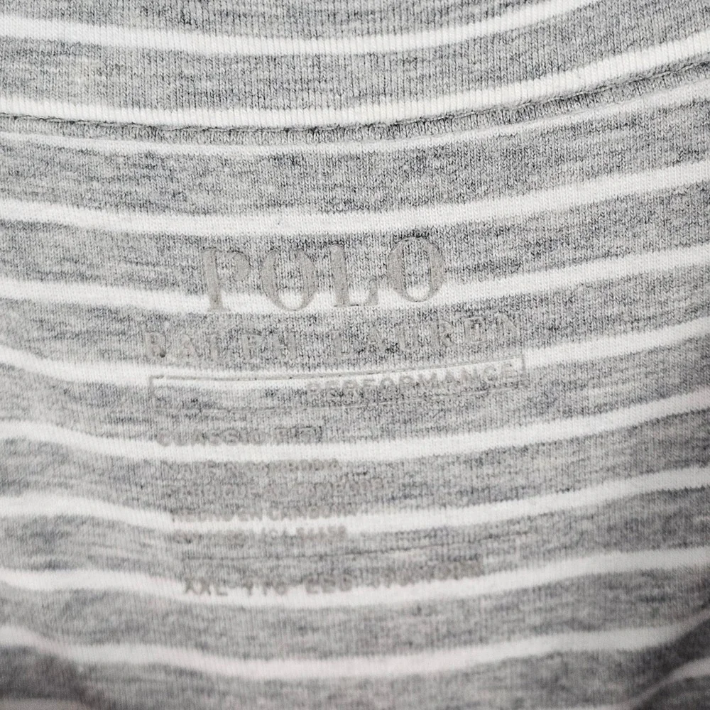 Polo Ralph Lauren Polo Mens XXL Grey Performance Striped Pocket Short Sleeve